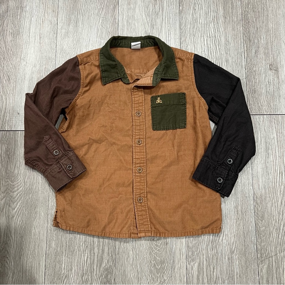Gap Toddler Colorblock Corduroy Holiday Brown Shirt Size 5T - Picture 1 of 5